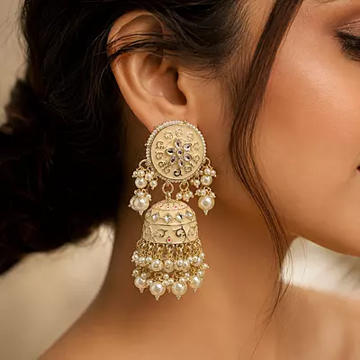 Aaradhya Pearl Jhumka Earrings with Maang Tikka Set