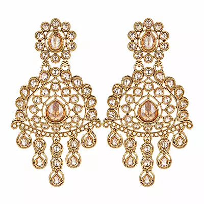 Aaralyn Champagne Stone Pearl Chandelier Earrings