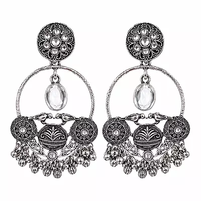 Afsana Oxidised Silver Bird Motif Chandbali Earrings