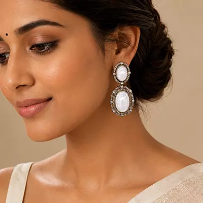 Ivory Royale Oval Crystal Drop Earrings