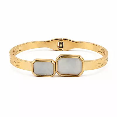 Aurelia Ivory Twin-Stone Gold-Tone Bracelet