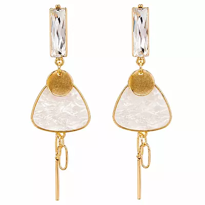 Aveline Pearl Triangle Crystal Gold-Tone Drop Earrings