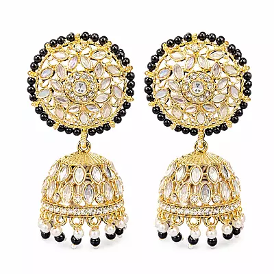 Noor Black Beaded Floral Jhumka & Maang Tikka Set