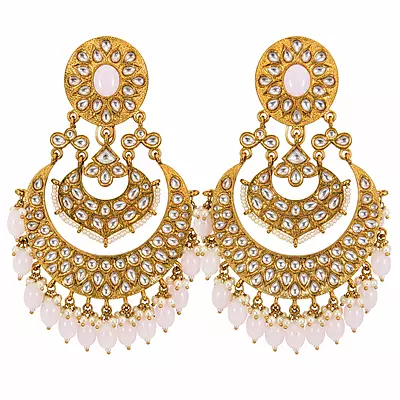 Aarohi Blush Pink Mirror Chandbali Earrings