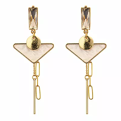 Celestia Pearl Triangle Crystal Gold-Tone Drop Earrings