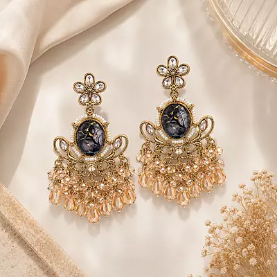 Zarvisha Black Marble Crystal Chandelier Earrings