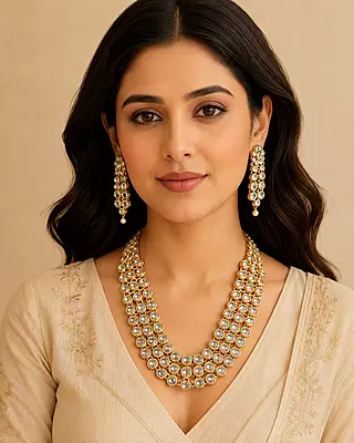 Kundan Noorvi Layered Necklace with Earrings