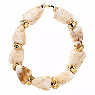 Ivoria Cream Marbled Geometric Gold-Tone Statement Necklace