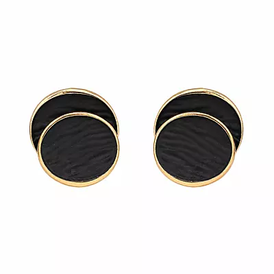 Elara Black Dual Circle Gold-Tone Stud Earrings