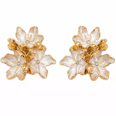 Elara Ivory Bloom Gold-Tone Floral Stud Earrings
