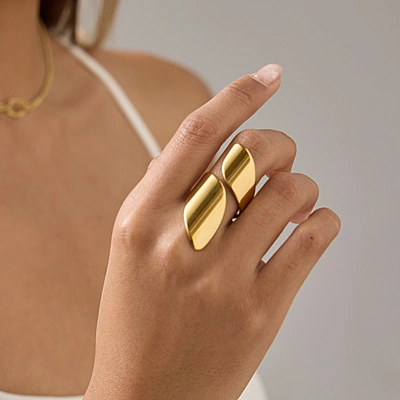 Veyron 18K Gold-Plated Sculptural Double Leaf Open Ring