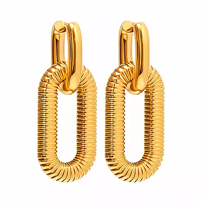 Orlina 18K Gold-Plated Ribbed Oval Drop Earrings