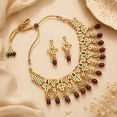 Kundan Varnika Meenakari Wine Bead Necklace Set