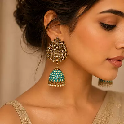 Zariya Turquoise Pearl Statement Jhumka Earrings