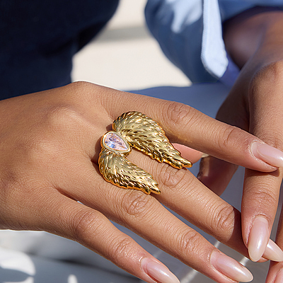 Seraph Wing 18K Gold-Plated Zircon Open Ring