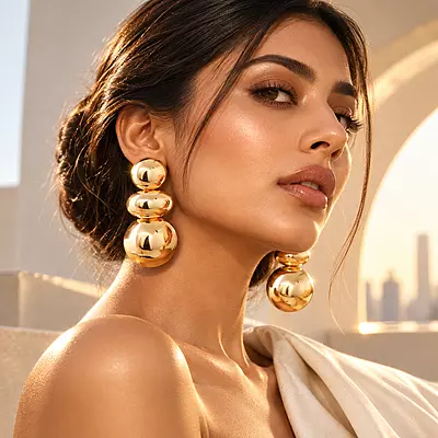 Golden Orbit Triple Bubble Gold-Tone Stud Earrings