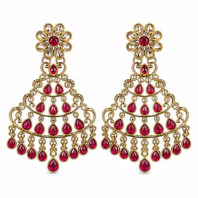 Gulrani Magenta Stone Gold-Tone Chandelier Earrings