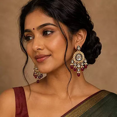 Kundan Aarya Mirror Ruby Drop Earrings