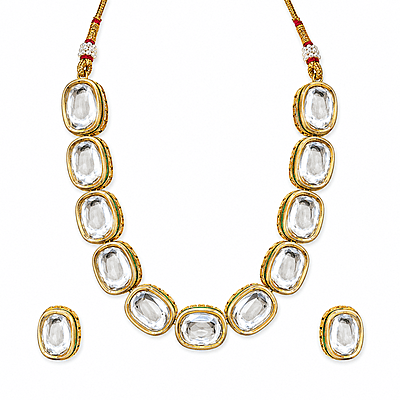 Kundan Aavya Oval Stone Necklace Set