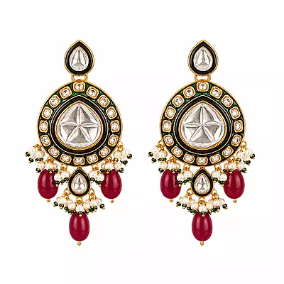 Kundan Nayra Mirror Ruby Pearl Earrings