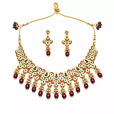 Kundan Varnika Meenakari Wine Bead Necklace Set