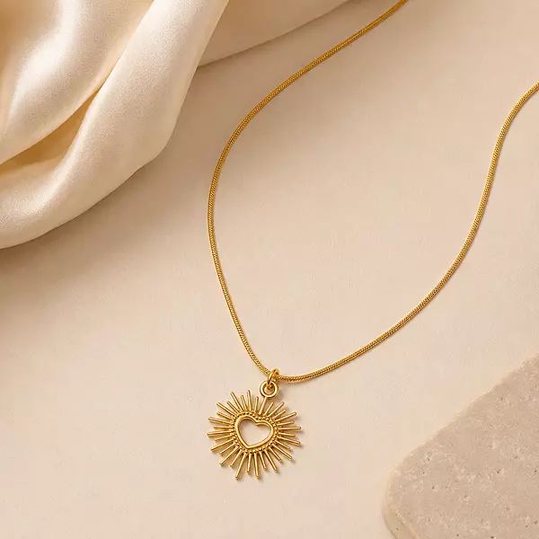 Solara Radiant Heart Sunburst Pendant Necklace