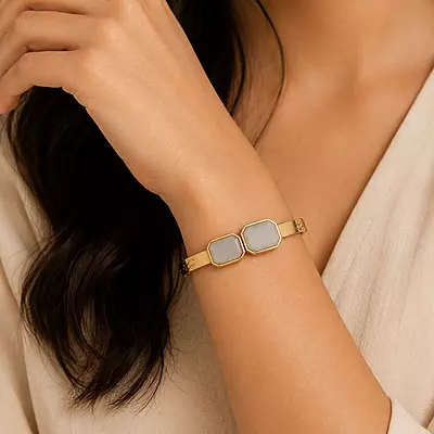 Aurelia Ivory Twin-Stone Gold-Tone Bracelet
