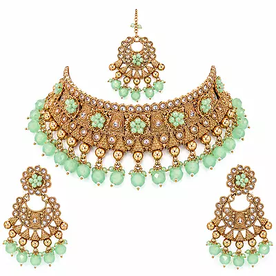 Mint Meher Antique Gold Choker Jewellery Set