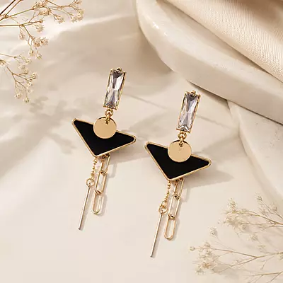 Veyra Black Triangle Crystal Gold-Tone Drop Earrings