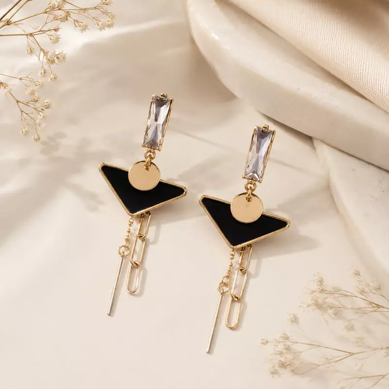 Veyra Black Triangle Crystal Gold-Tone Drop Earrings