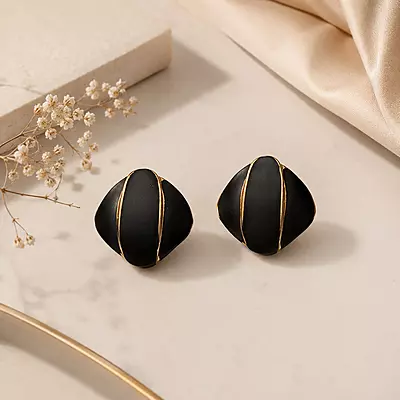 Noiré Black Sculpted Gold-Tone Stud Earrings