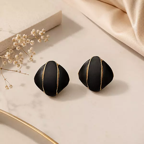 Noiré Black Sculpted Gold-Tone Stud Earrings