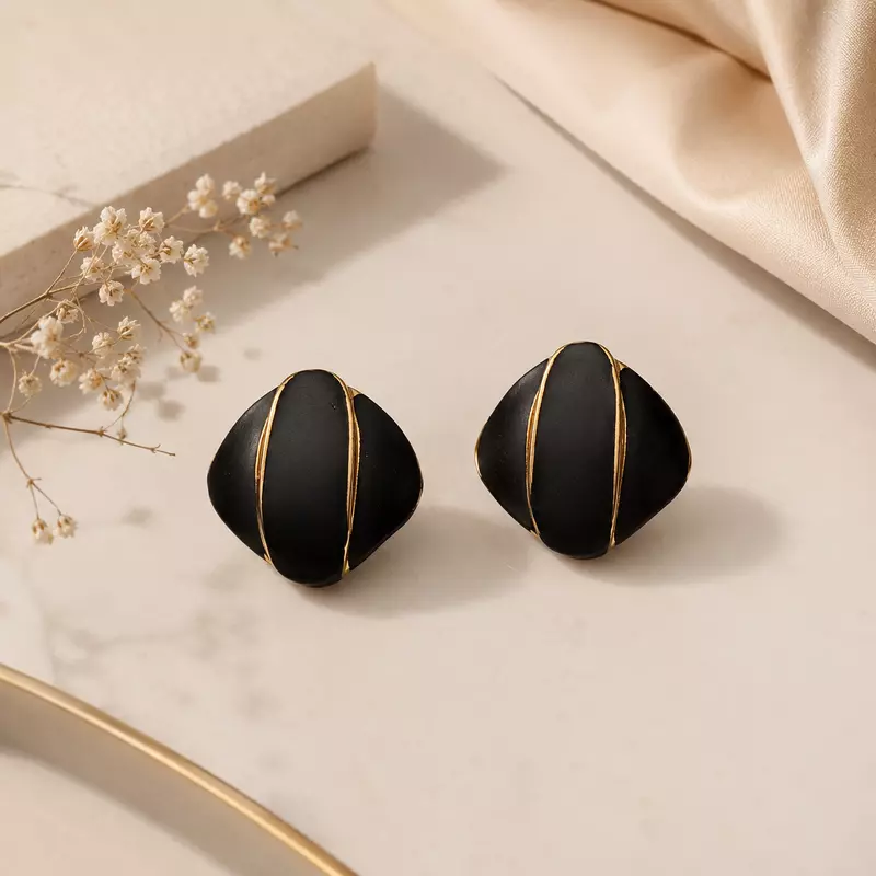 Noiré Black Sculpted Gold-Tone Stud Earrings