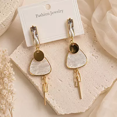 Aveline Pearl Triangle Crystal Gold-Tone Drop Earrings