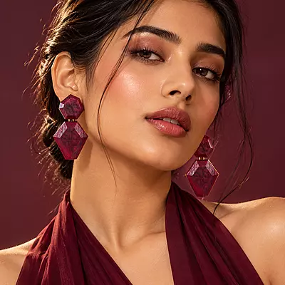 Vermielle Burgundy Geometric Resin Drop Earrings