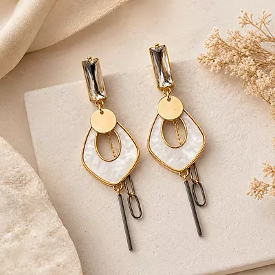 Elowen Pearl Geo Crystal Gold-Tone Drop Earrings