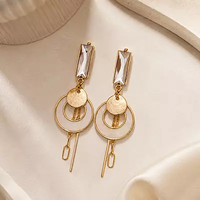 Aurevia Crystal Geometric Gold-Tone Drop Earrings