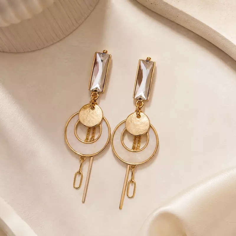 Aurevia Crystal Geometric Gold-Tone Drop Earrings