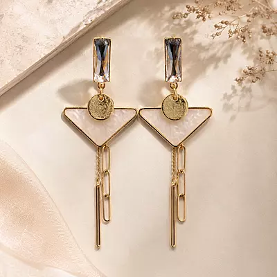 Celestia Pearl Triangle Crystal Gold-Tone Drop Earrings
