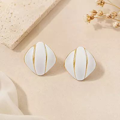 Ivoria White Sculpted Gold-Tone Stud Earrings