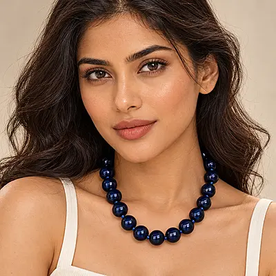 Noctis Navy Round Beaded Statement Necklace