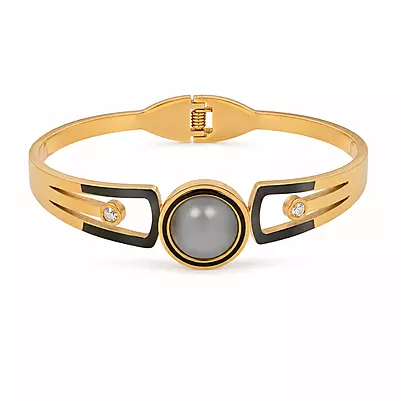 Noir Halo Grey Pearl-Effect Gold-Tone Bracelet