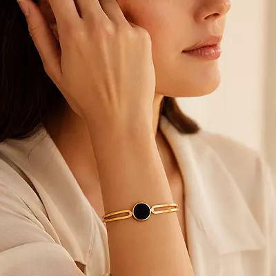 Noir Orbit Black Disc Gold-Tone Bracelet