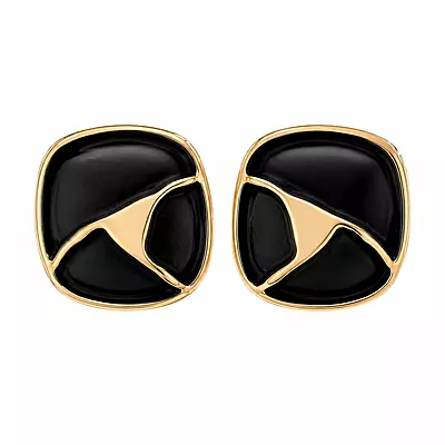 Noira Black Abstract Gold-Tone Square Stud Earrings