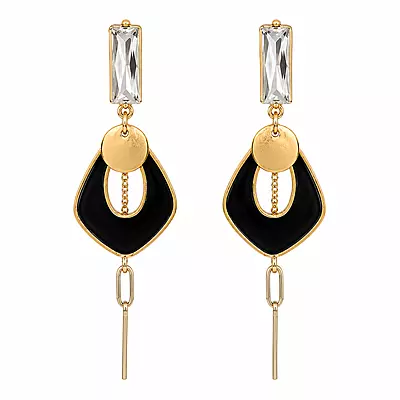 Noiré Black Geometric Crystal Gold-Tone Drop Earrings
