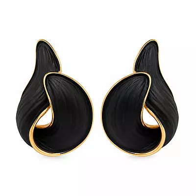 Noirelle Black Sculpted Loop Gold-Tone Stud Earrings