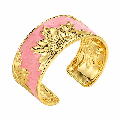 Rosmira Blush Sunflower 18K Gold-Plated Enamel Cuff Bracelet