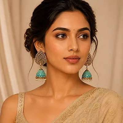 Zariya Turquoise Pearl Statement Jhumka Earrings