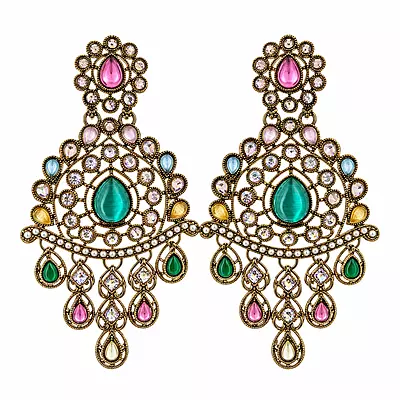 Rangmahal Multicolour Stone Gold-Tone Chandelier Earrings