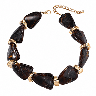 Sorevia Smoky Brown Geometric Gold-Tone Statement Necklace